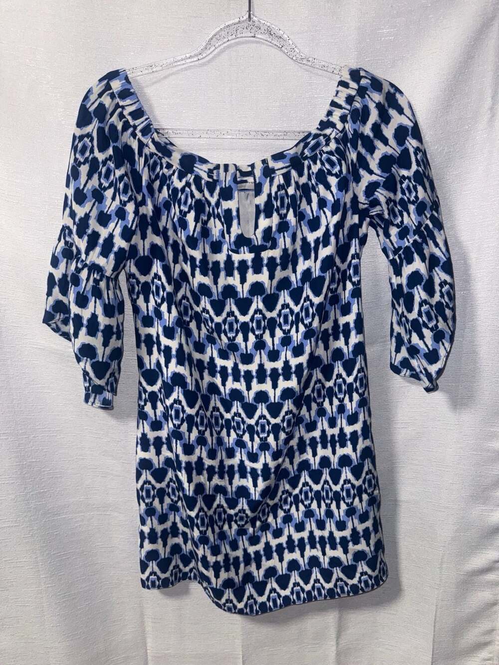 Alice & Trixie by Angela George Blue&White Off-The-Shoulder Silk Dress